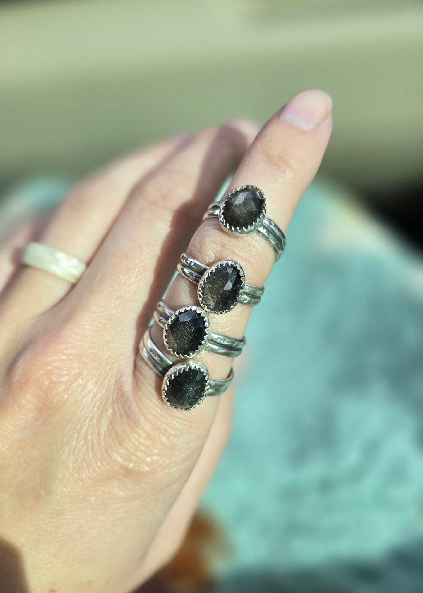 Silver Sheen Obsidian Rings